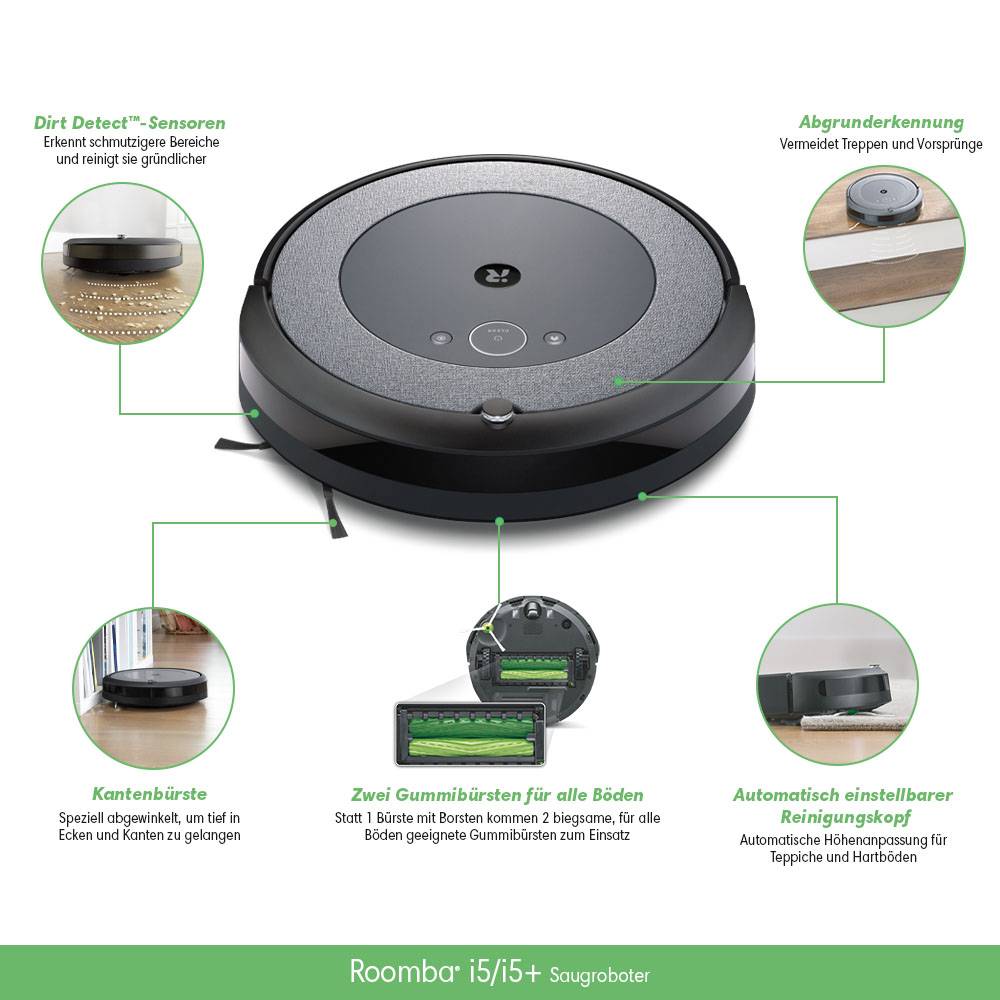 IRobot Roomba i5658 Saugroboter Schwarz, Neutral-Grau App gesteuert, Sprachgesteuert, kompatibel mit Amazon Alexa, kompatibel mit