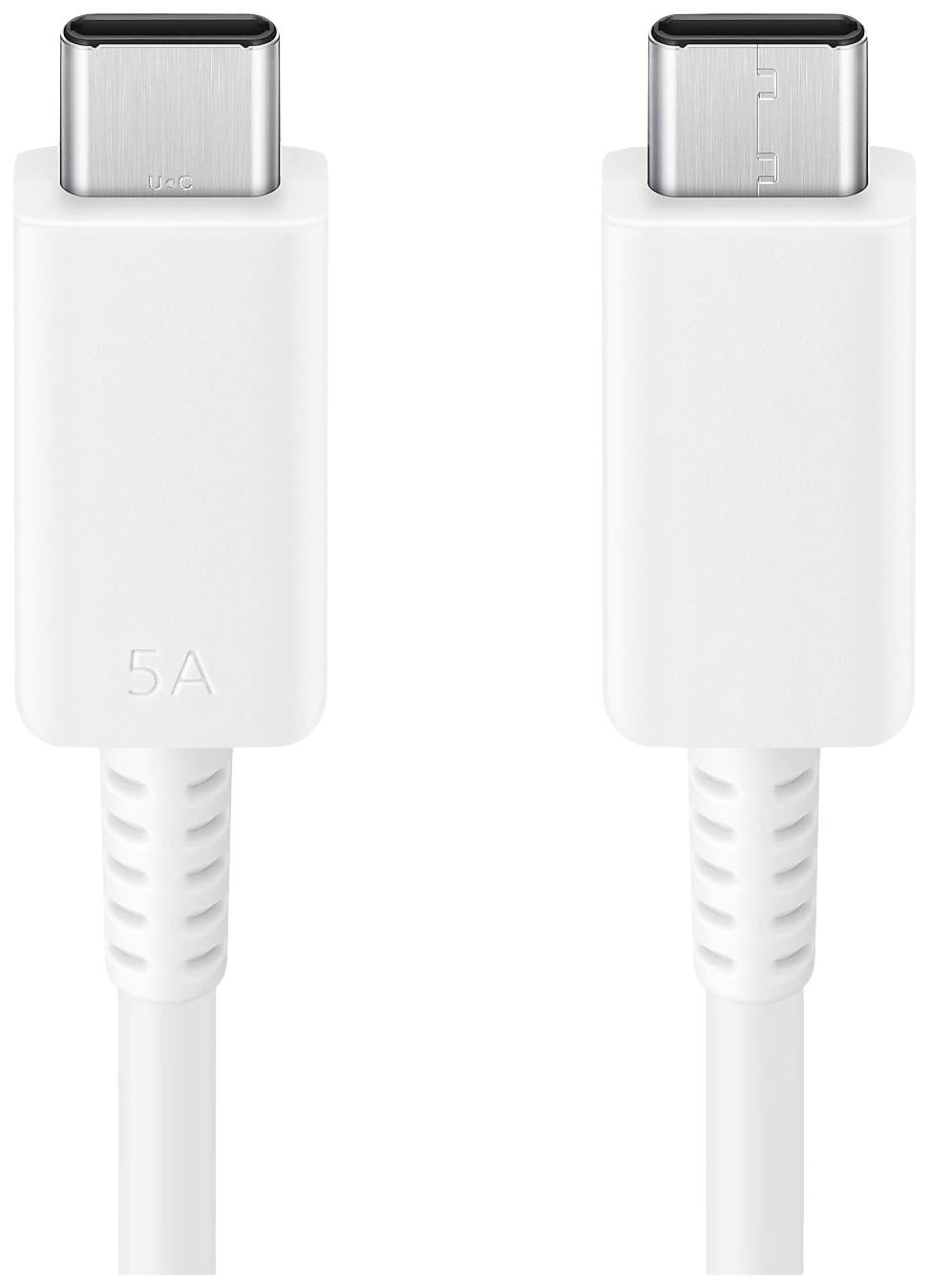 Zwei USB-C-Kabel mit weißem Gehäuse und 5A-Markierung, geeignet für schnelles Laden und Datenübertragung.