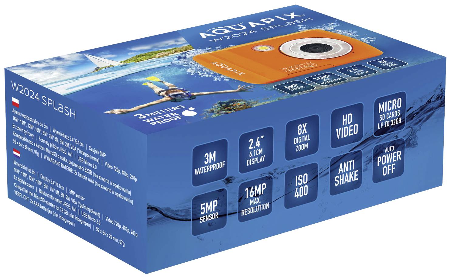 Aquapix W2024 Splash Orange Digitalkamera 16 Megapixel Orange Wasserdicht