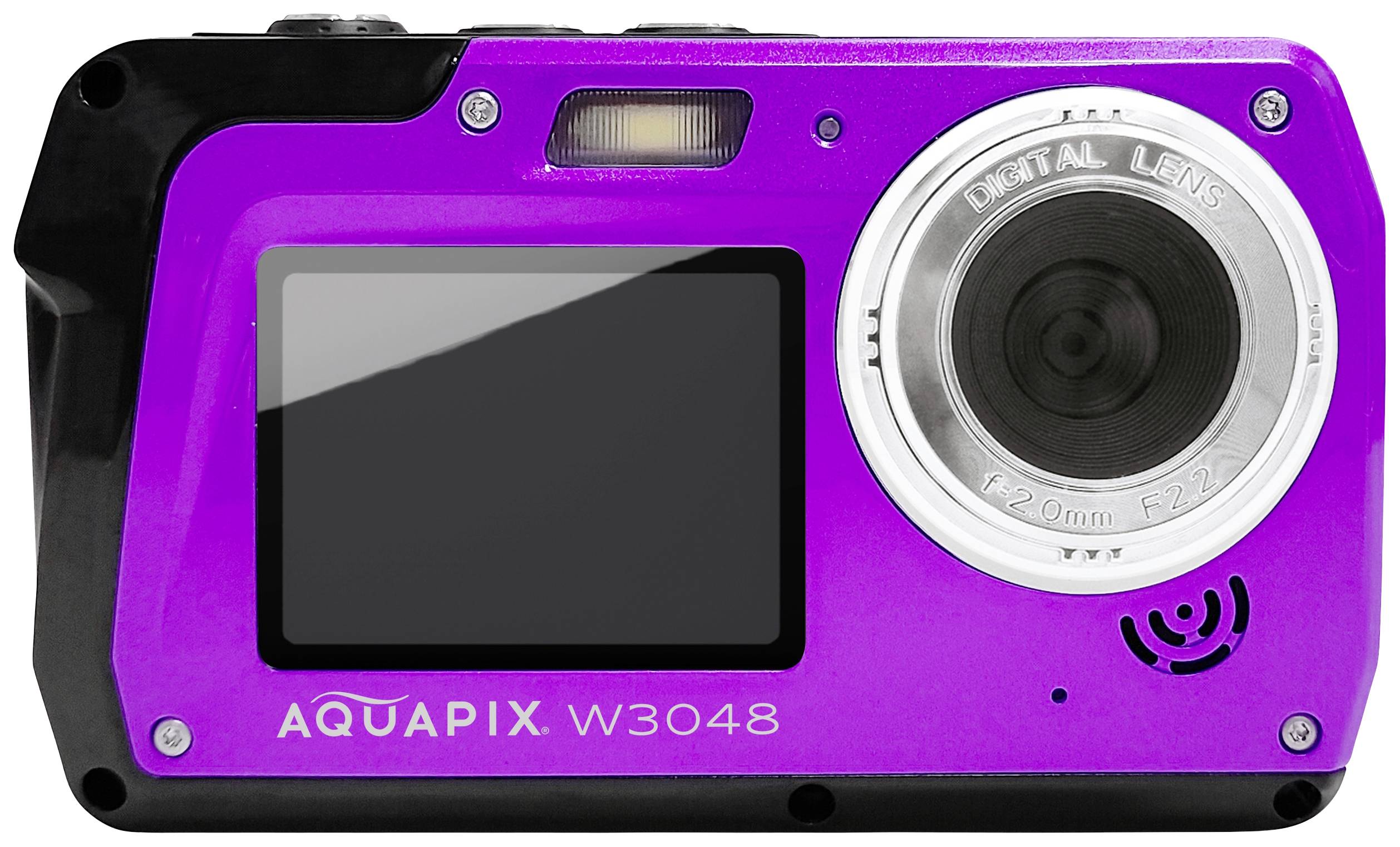 Aquapix W3048-V Edge Violet Digitalkamera 48 Megapixel Violett Unterwasserkamera, Frontdisplay
