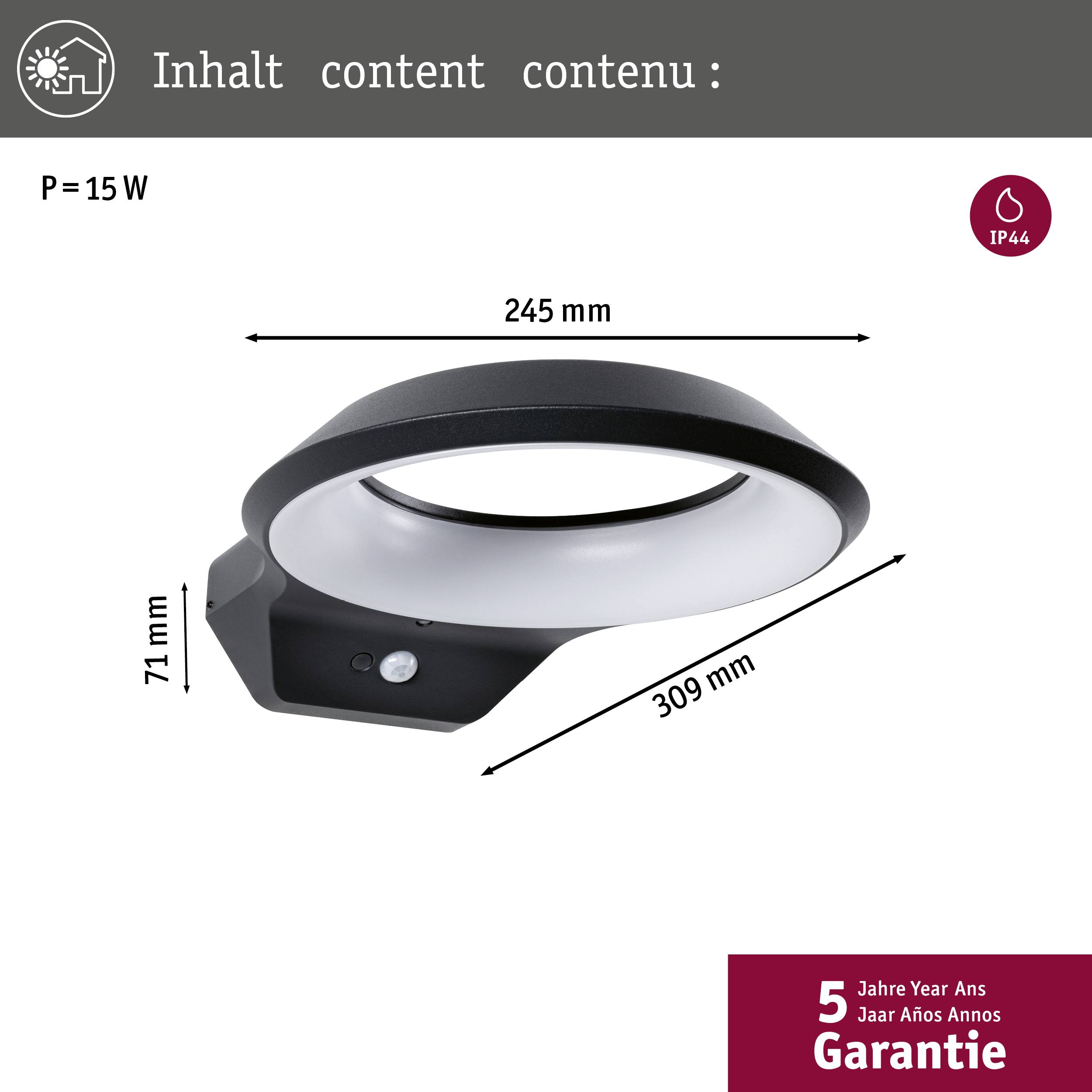 Paulmann Anela 94837 LED-Wandleuchte 12W LED Anthrazit