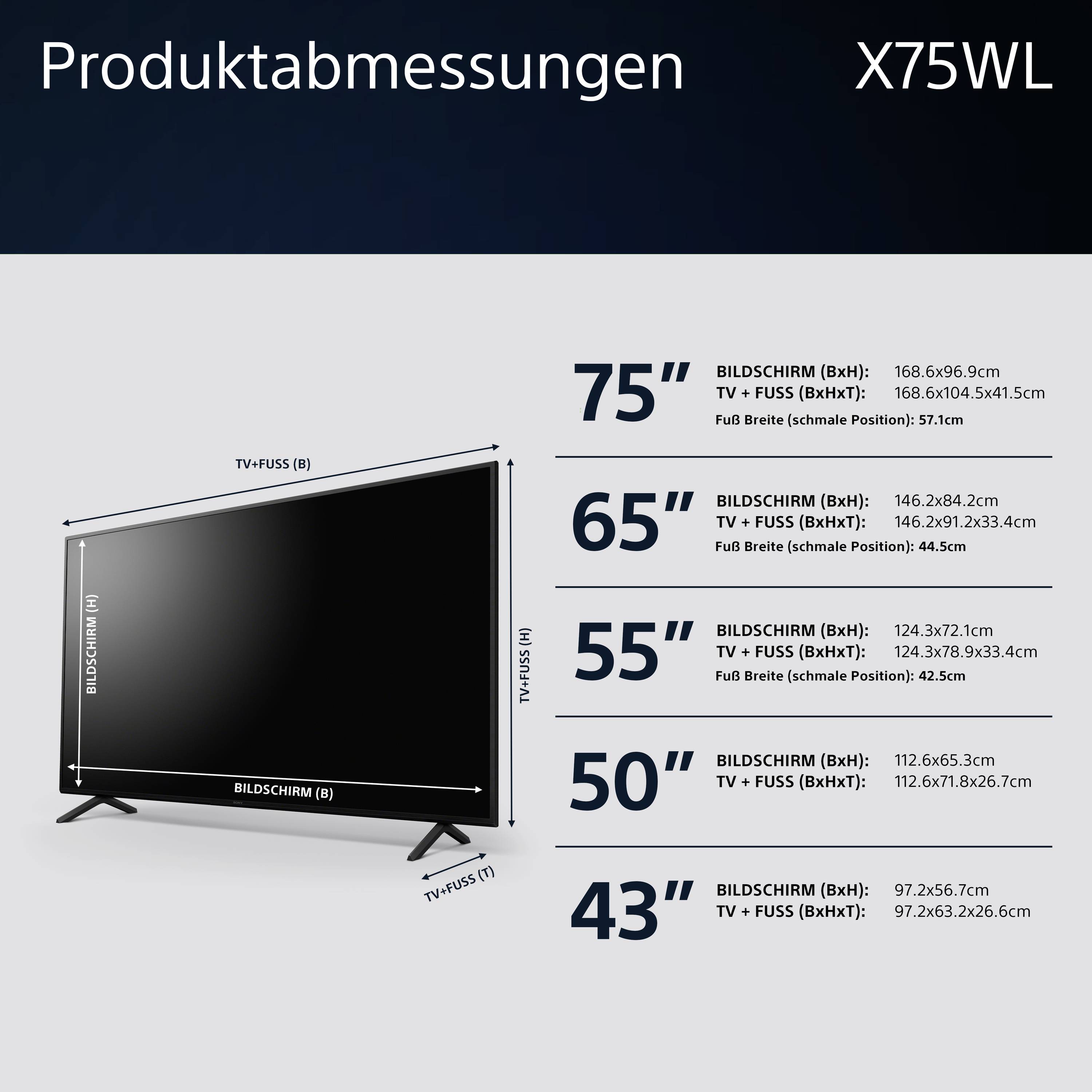 Sony KD55X75WLAEP LED-TV 139.7 cm 55 Zoll EEK G (A - G) CI+, WLAN, UHD, Smart TV Schwarz