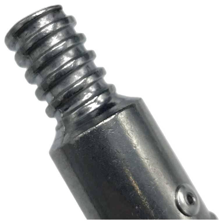 Silberne Metallstange mit geriffelter Spitze und glatter Oberfläche.