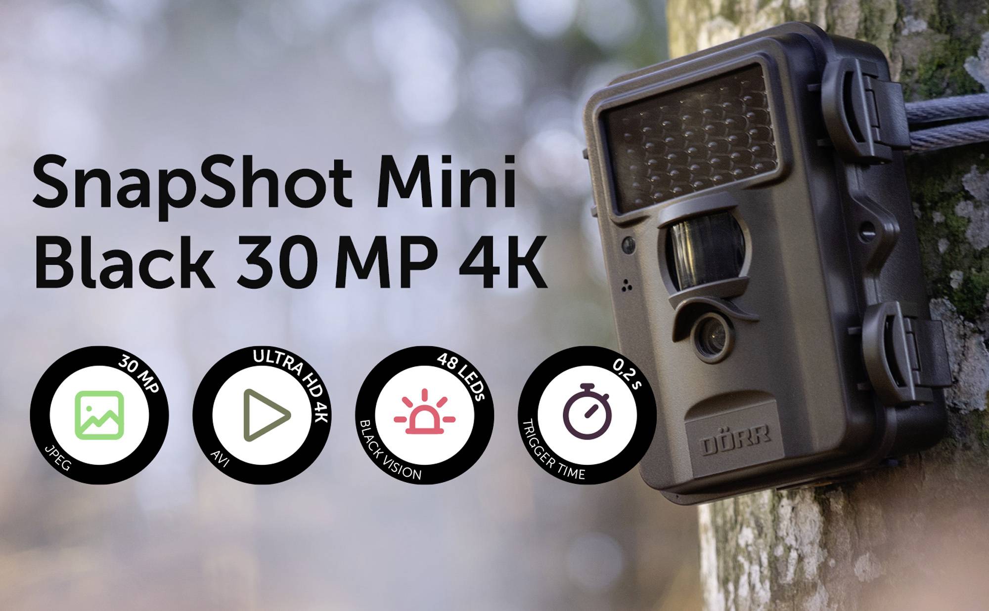 DÖRR SnapShot Mini Black 30MP 4K Wildkamera 30 Megapixel Zeitrafferfunktion, Black LEDs, Tonaufzeichnung Oliv-Braun