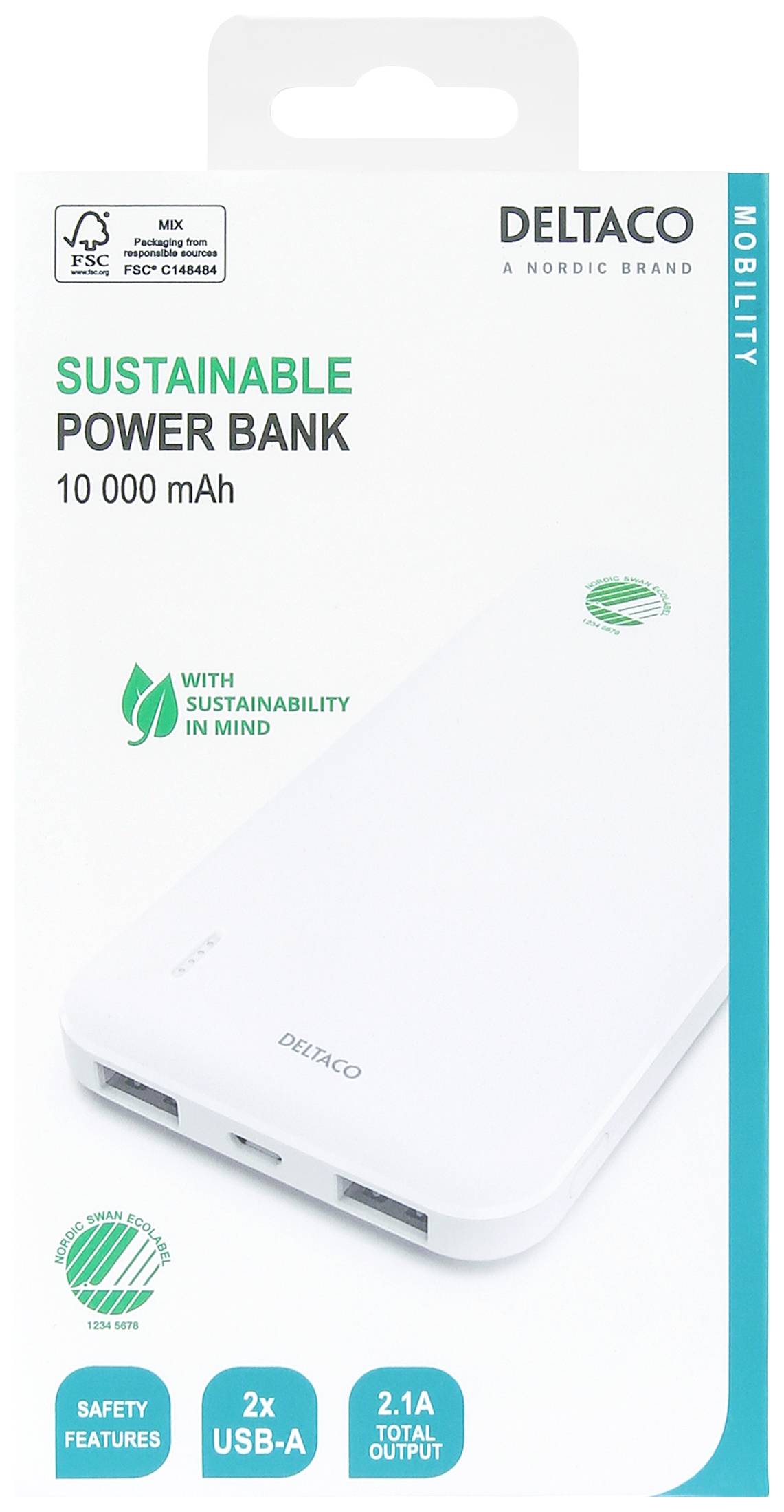 Deltaco - a nordic brand PB-S1000 Powerbank 10000 mAh LiPo USB-A Weiß