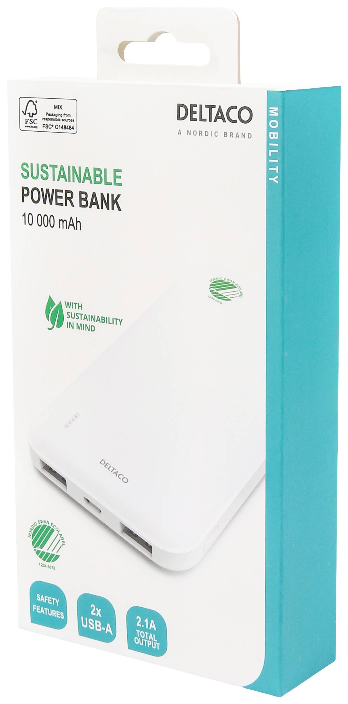 Deltaco - a nordic brand PB-S1000 Powerbank 10000 mAh LiPo USB-A Weiß