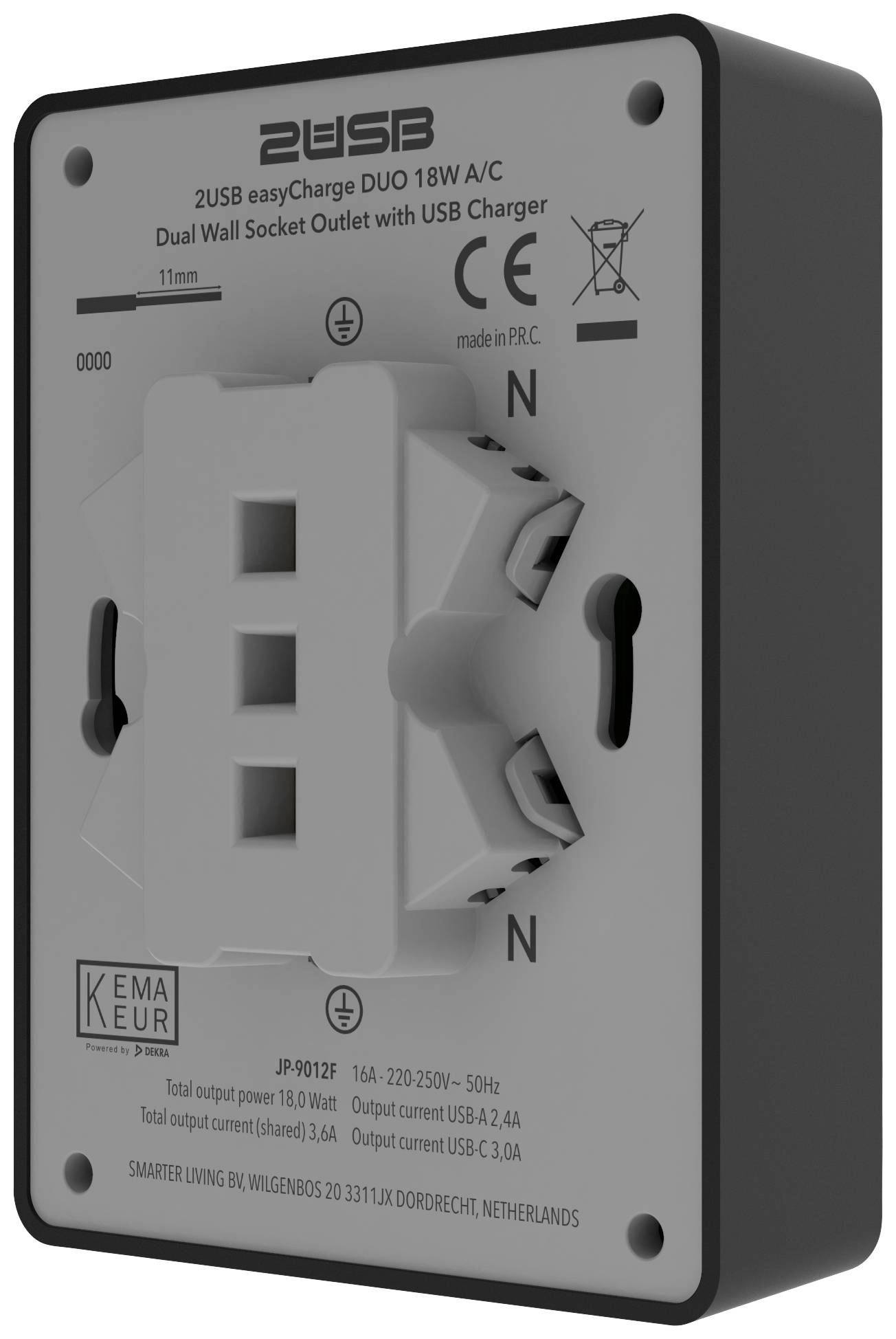 2USB 2U-449719 Unterputz-Dose mit USB-C®, mit USB-Ladeausgang Schwarz (matt)