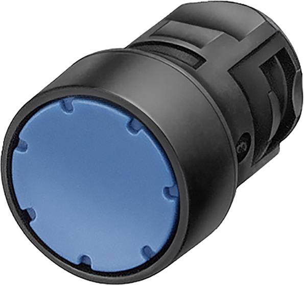 Schwarzer zylindrischer Knopf mit blauem Oberteil, geeignet zur Installation in elektronische Geräte.