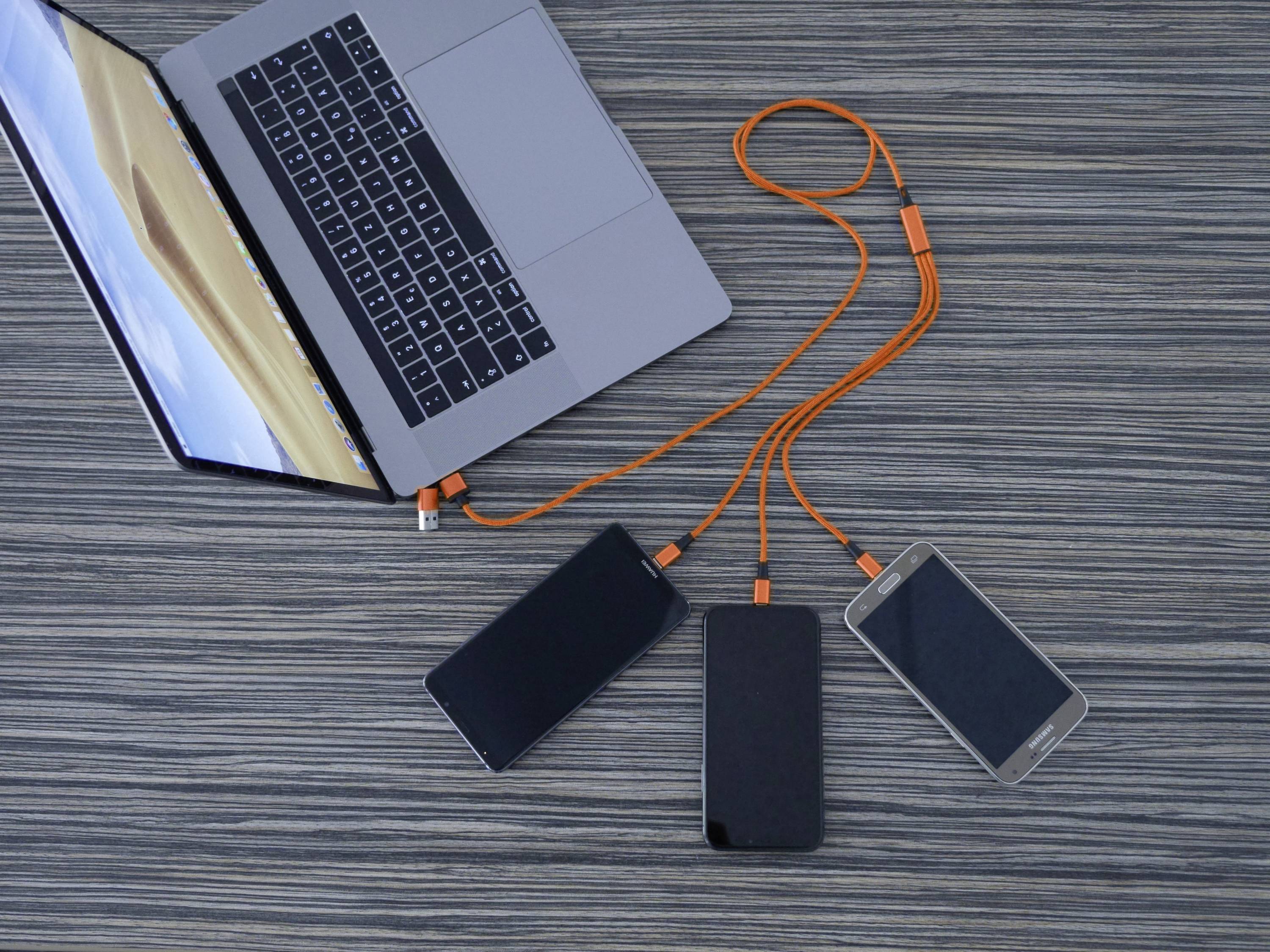 Smrter USB-Ladekabel USB 2.0 Apple Lightning Stecker, USB-A Stecker, USB-C® Stecker, USB-Micro-B Stecker 1.20m Orange mit