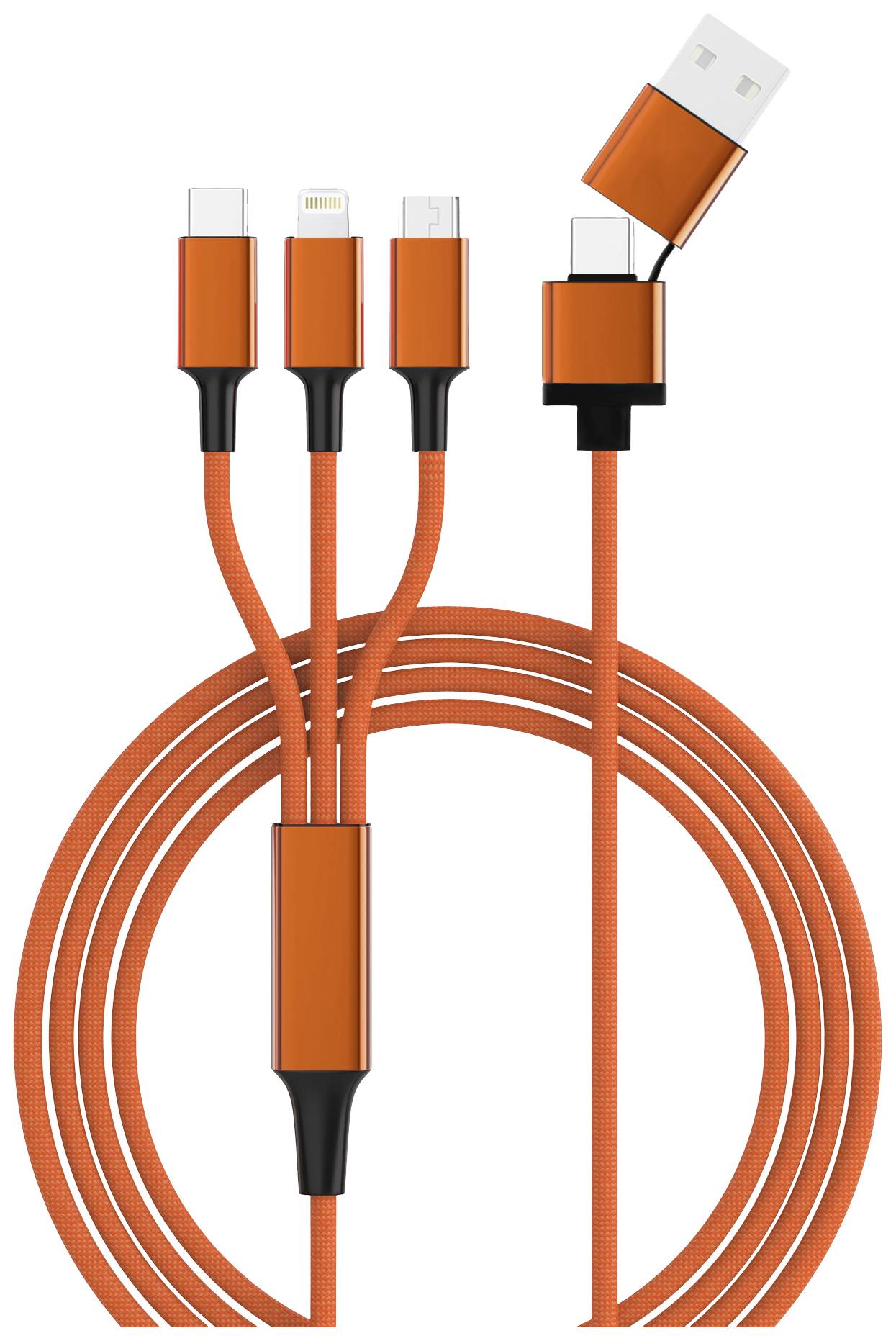 Smrter USB-Ladekabel USB 2.0 Apple Lightning Stecker, USB-A Stecker, USB-C® Stecker, USB-Micro-B Stecker 1.20m Orange mit