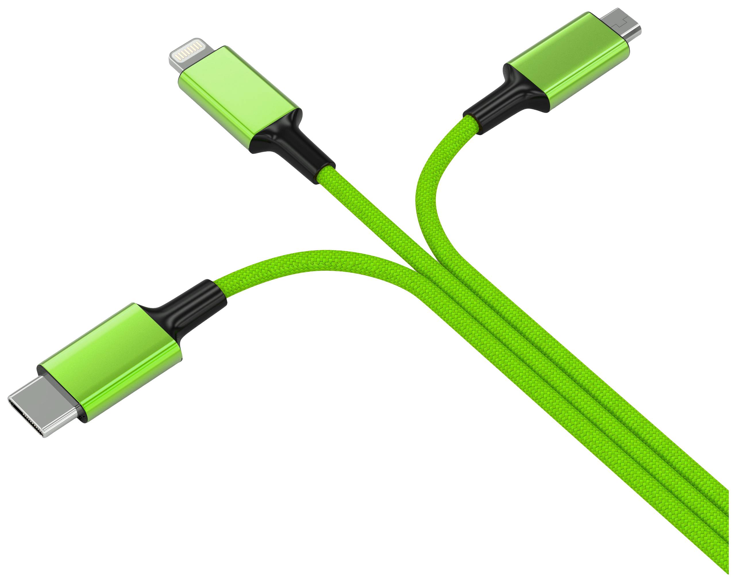 Smrter USB-Ladekabel USB 2.0 Apple Lightning Stecker, USB-A Stecker, USB-C® Stecker, USB-Micro-B Stecker 1.20m Grün mit