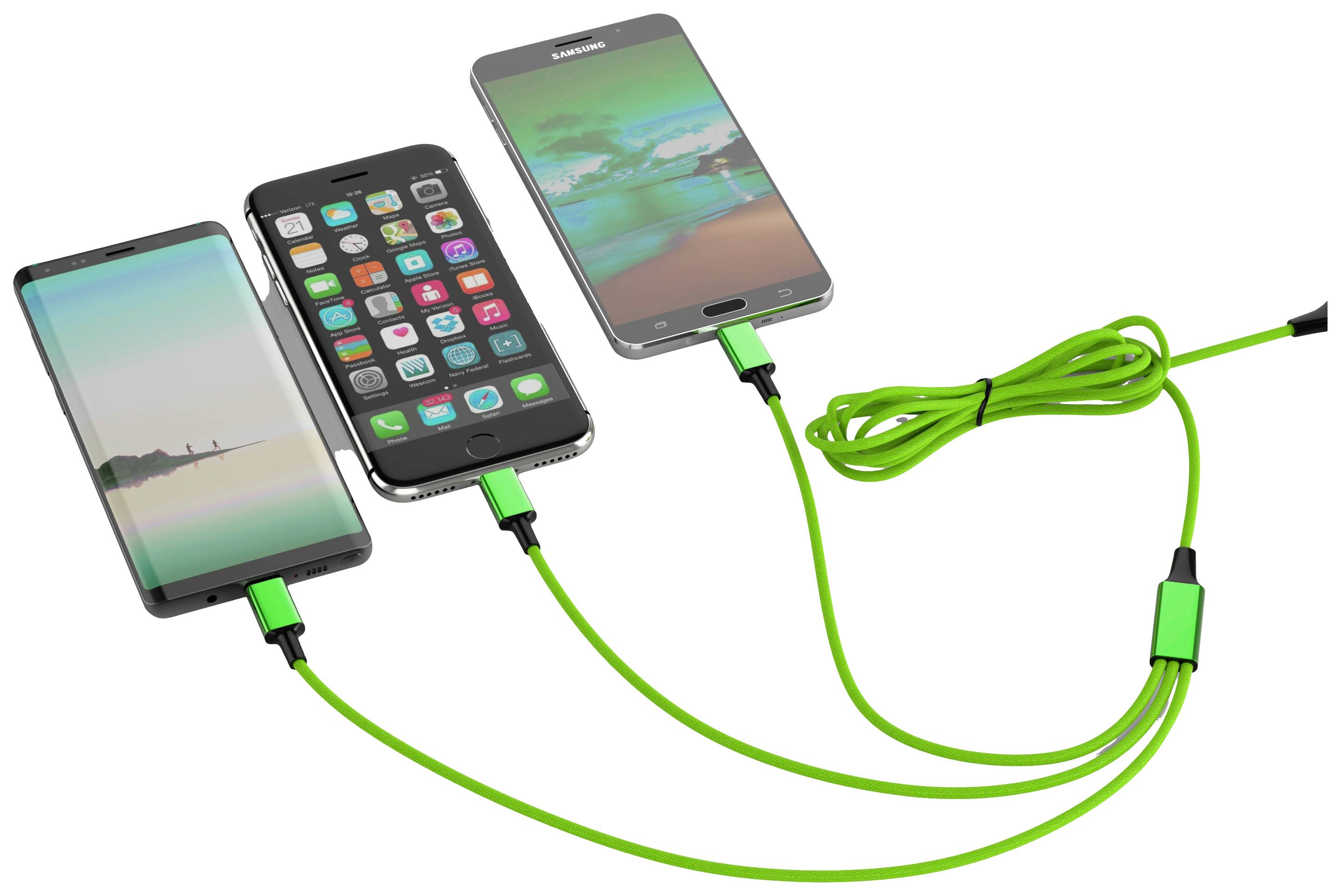 Smrter USB-Ladekabel USB 2.0 Apple Lightning Stecker, USB-A Stecker, USB-C® Stecker, USB-Micro-B Stecker 1.20m Grün mit