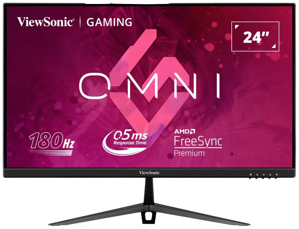Gaming-Monitor von ViewSonic mit 24 Zoll Display, 180 Hz Bildwiederholrate, 0,5 ms Reaktionszeit und AMD FreeSync Premium-Technologie.