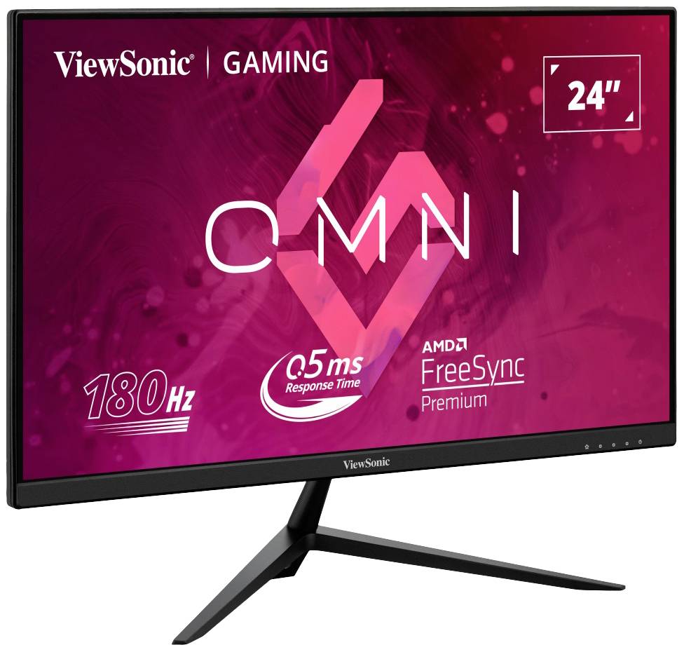 Ein 24-Zoll-Gaming-Monitor von ViewSonic mit 180 Hz, 0,5 ms Reaktionszeit und AMD FreeSync Premium.