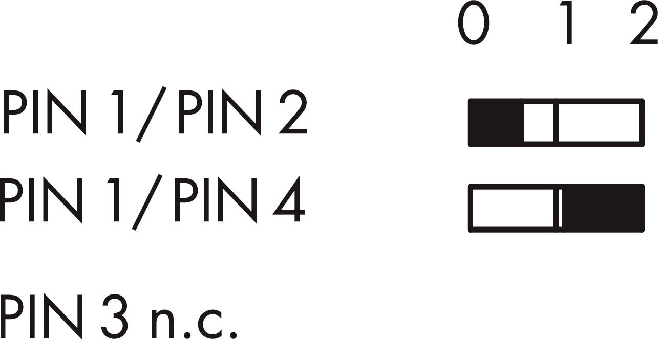'PIN 1/PIN 2' ist verbunden bei 0 und 1, 'PIN 1/PIN 4' bei 2; 'PIN 3 n.c.' bleibt unverbunden.
