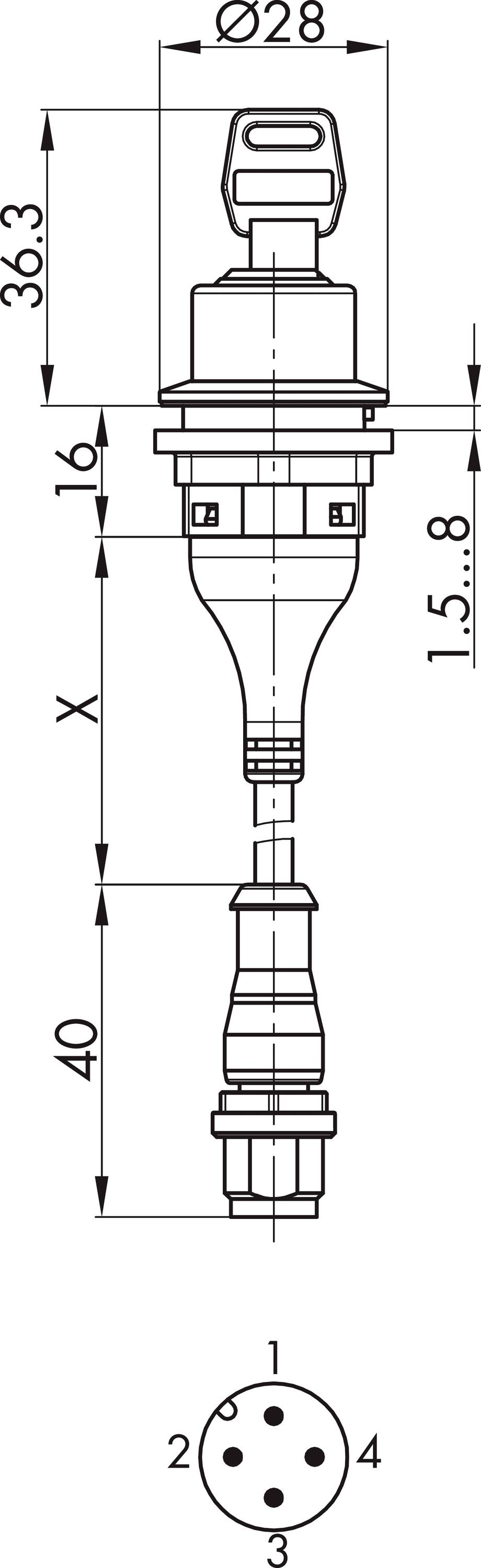 Georg Schlegel Schlüsseltaste rastend, 1Ö + 1S rund, SHORTRON-M12 M12-Stecker, 4-polig - 1 Stück