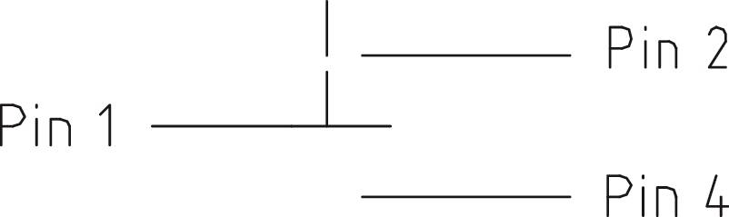 Schaltplan: Zwei Pins 'Pin 1' und 'Pin 2' verbunden, separate Verbindung zu 'Pin 4'.