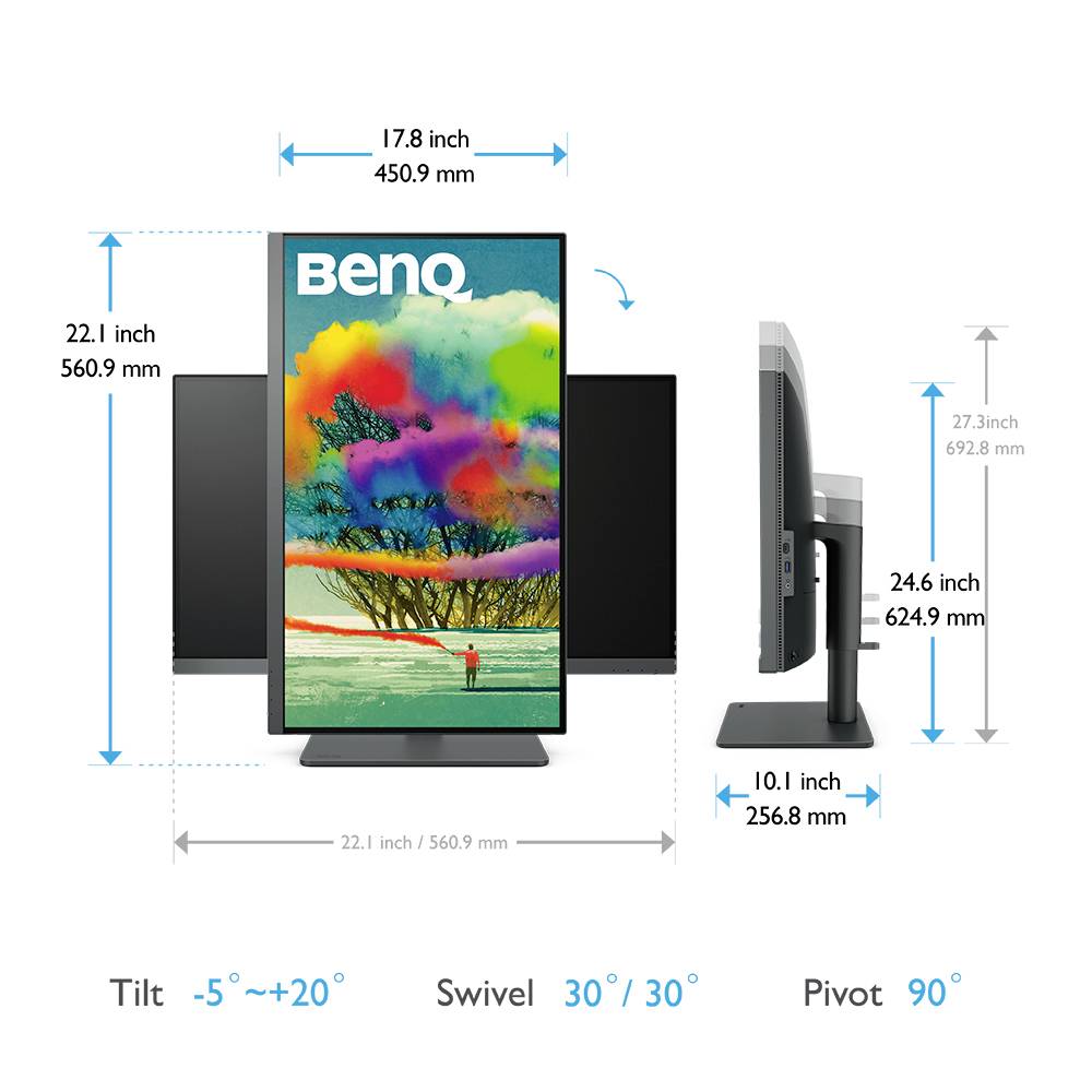 BenQ PD2705U LED-Monitor EEK G (A - G) 68.6 cm (27 Zoll) 16:9 5 ms HDMI®, Kopfhörer (3.5 mm Klinke), USB-C®, DisplayPort, USB-A IPS LCD