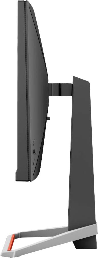 Seitenansicht eines Flachbildschirms mit schlankem Design und einem stabilen Standfuß. Ideal für moderne Büroeinrichtungen.
