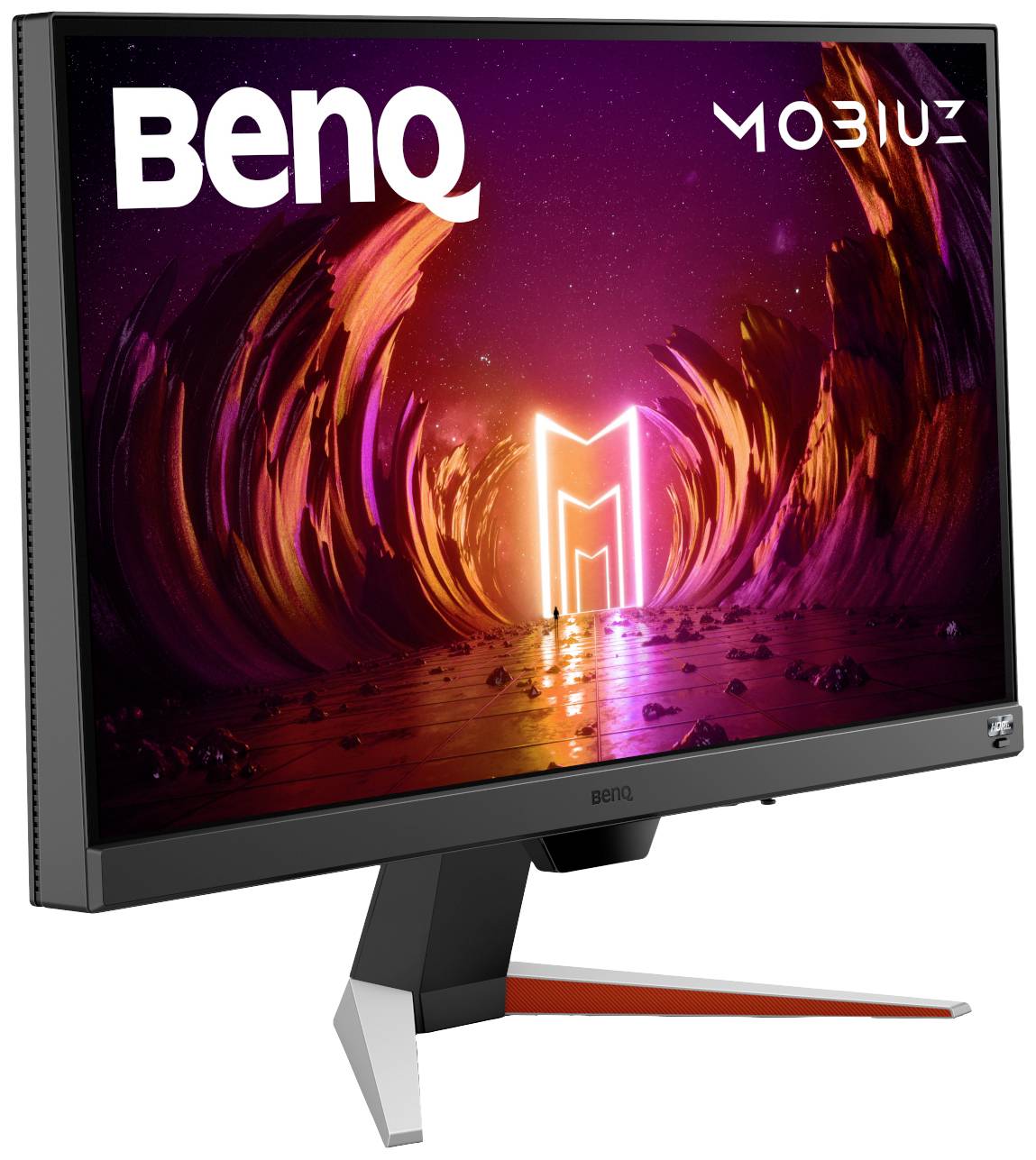 Ein Gaming-Monitor von BenQ mit der Aufschrift 'MOBIUZ'. Auf dem Bildschirm ist ein futuristischer, leuchtender Tunnel abgebildet.