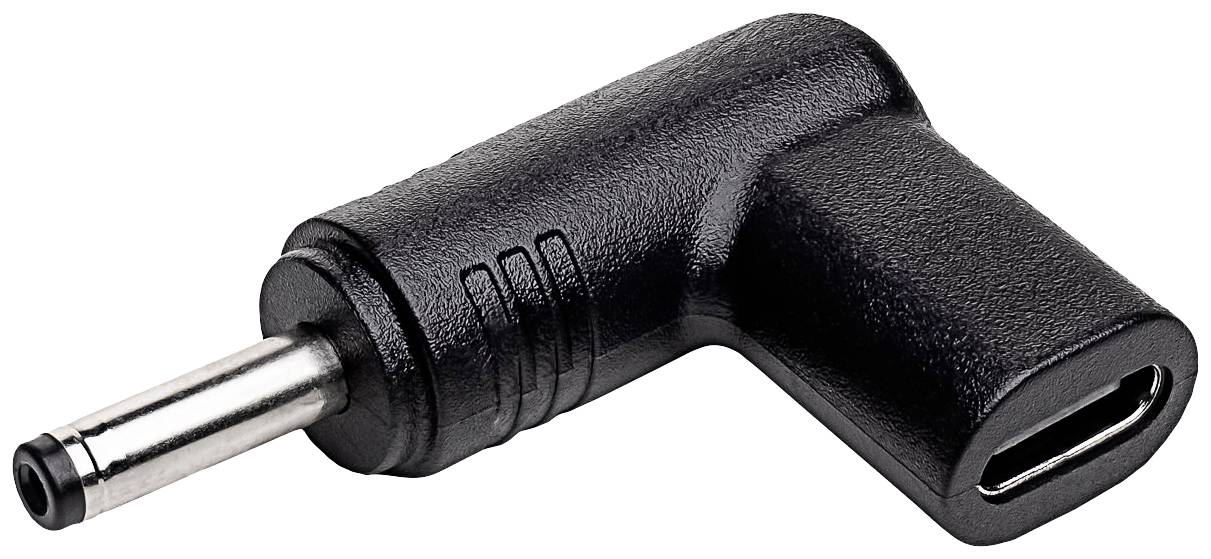 Schwarzer Adapter von 3,5 mm Buchse zu USB-C-Stecker, L-förmig, für den Anschluss von Geräten mit unterschiedlichen Standards.