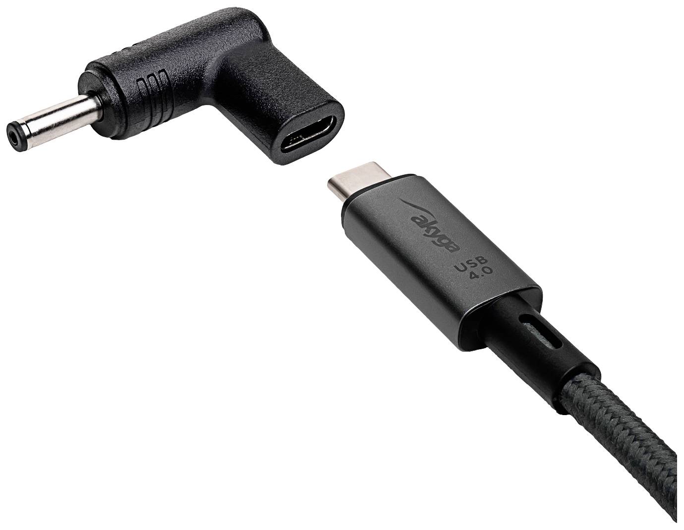 USB-C-Kabel mit einem abgewinkelten Adapter anschluss; geeignet für eine Vielzahl von Geräten zur Strom- oder Datenübertragung.