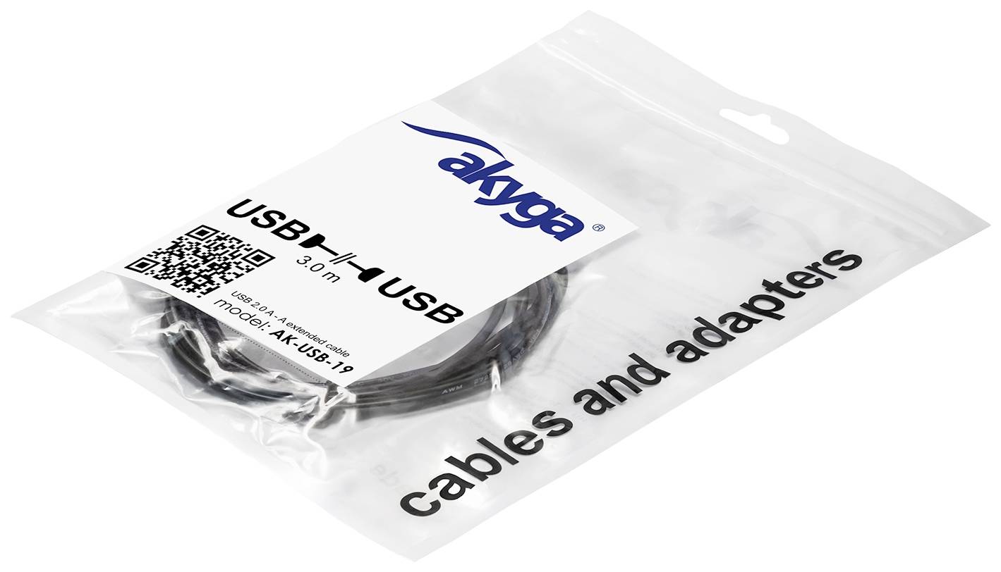 Akyga USB-Kabel USB-A Stecker, USB-A Buchse 3.00 m Schwarz AK-USB-19