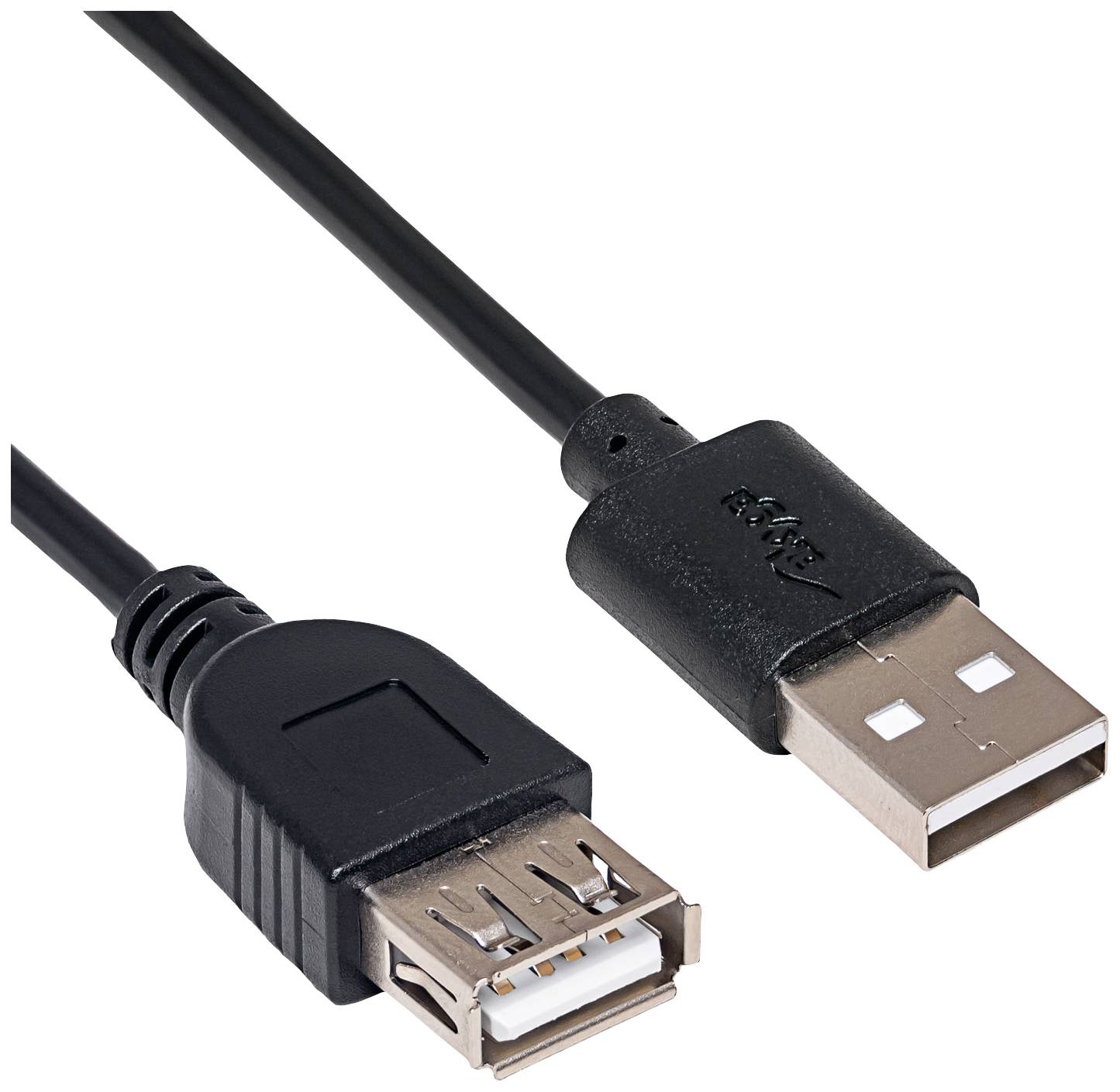 Zwei USB-Kabel: Ein Stecker (rechts) und eine Buchse (links) zum Verbinden von Geräten wie Computern und Zubehör.