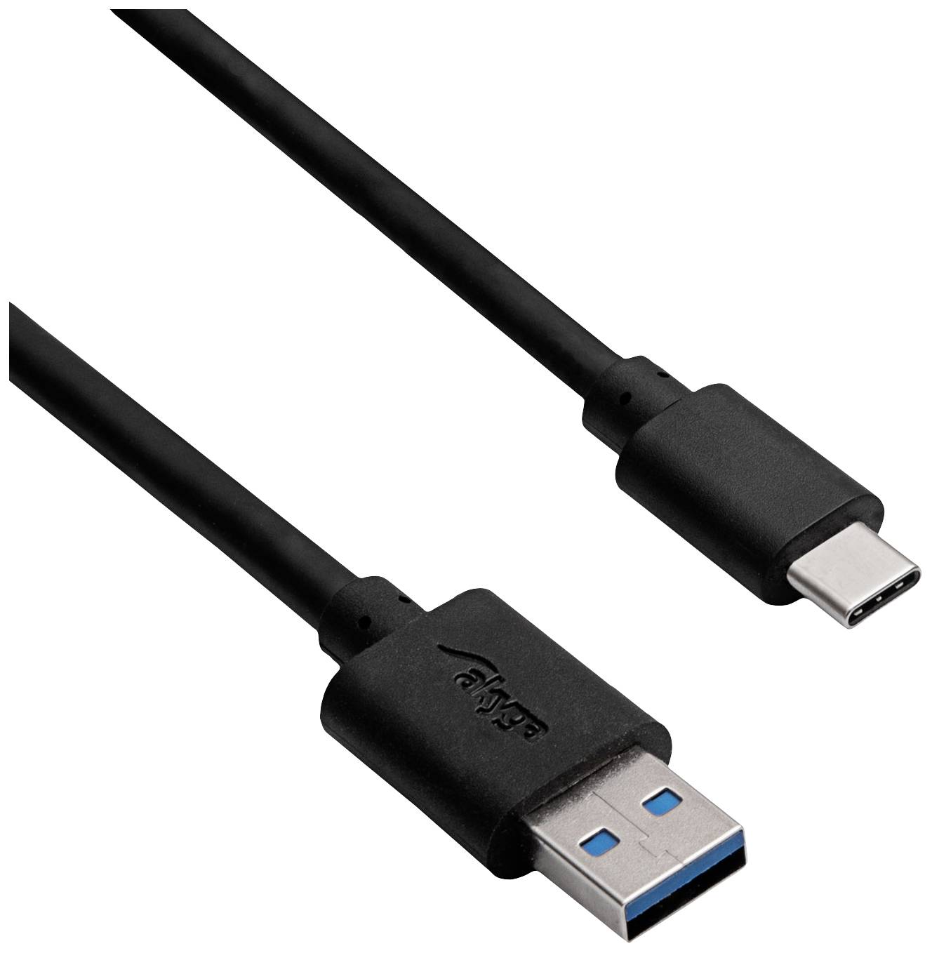 Schwarzes USB-C-zu-USB-A-Kabel, geeignet zum Verbinden von Geräten mit USB-C-Anschluss mit älteren USB-Ports.