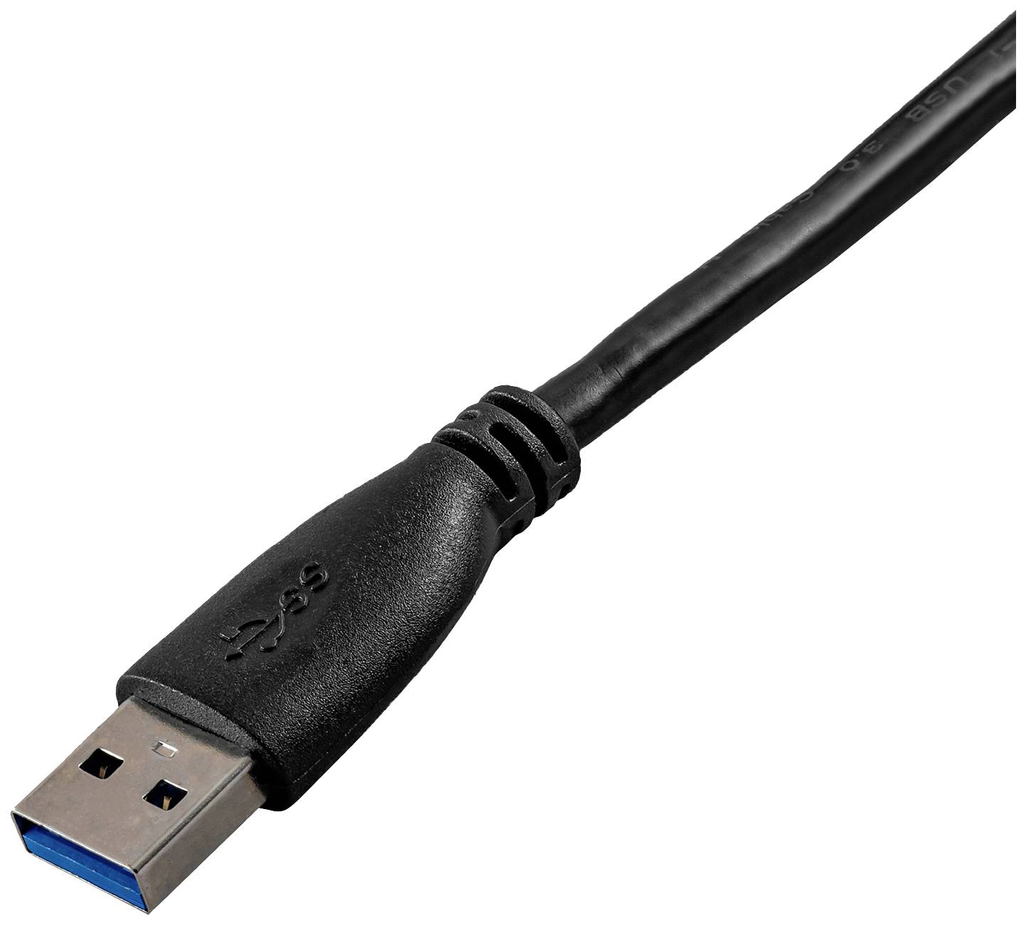 Schwarzes USB-Kabel mit einem USB-A-Stecker, geeignet zum Anschluss von Geräten an einen Computer oder Ladegerät.