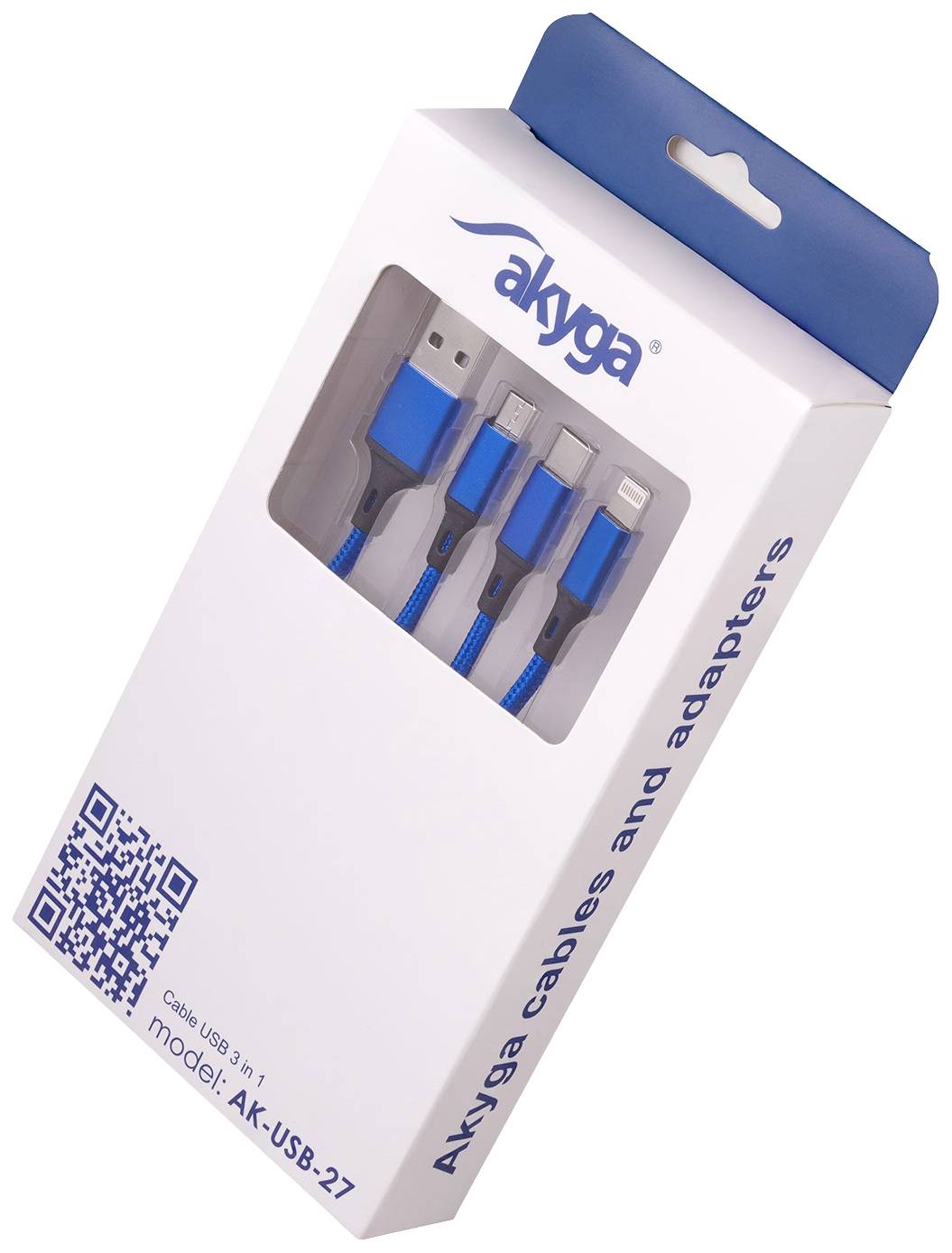 Akyga USB-Kabel USB-A Stecker, Apple Lightning Stecker, USB-C® Stecker, USB-Micro-A Stecker 1.20m Blau AK-USB-27