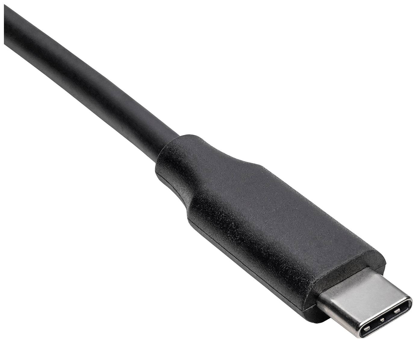 Ein schwarzes USB-C-Kabel mit silbernem Stecker, das zur Stromversorgung und Datenübertragung genutzt wird.