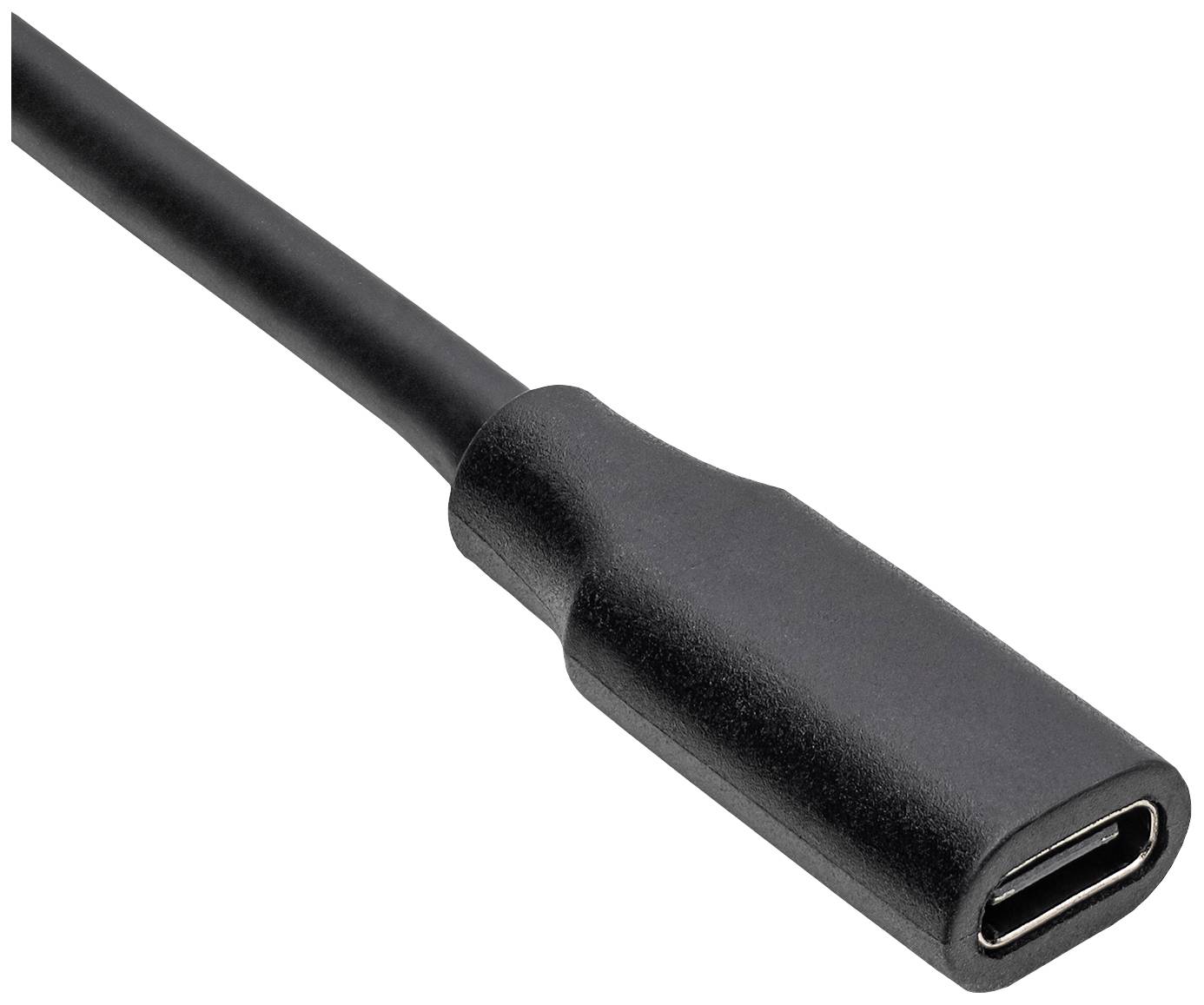 USB-C-Stecker in Schwarz, geeignet zum Anschließen von Geräten wie Smartphones oder Laptops für Datenübertragung oder Aufladen.