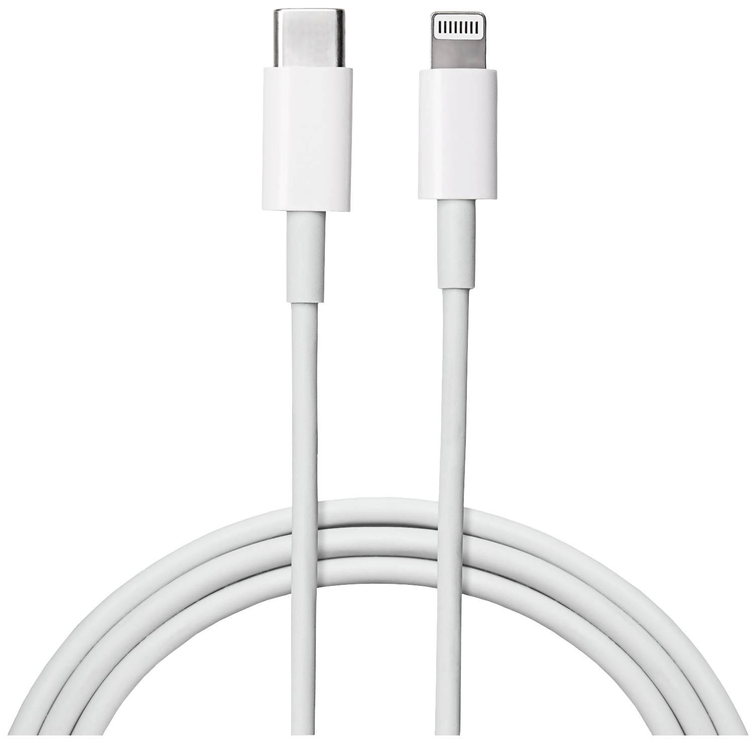 USB-C- und Lightning-Kabel für Datenübertragung und Laden, weiß.