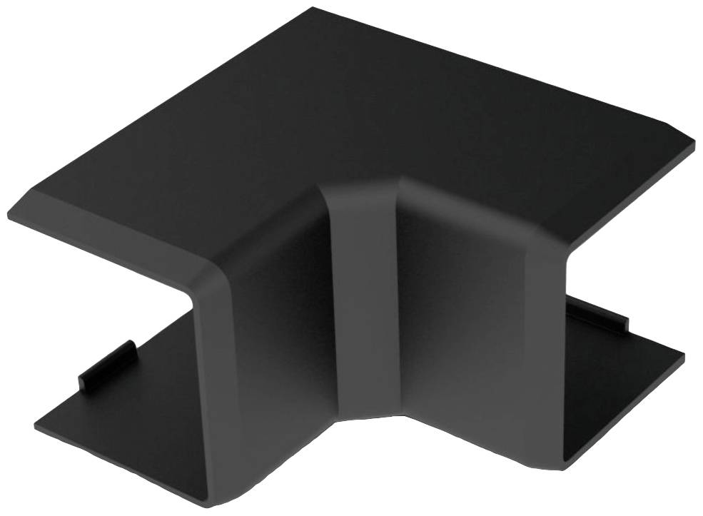 Schwarzes, rechtwinkliges Kunststoffteil, das zu einem Z-Profil gebogen ist. Es hat zwei parallele Flansche und eine abgerundete Kante.