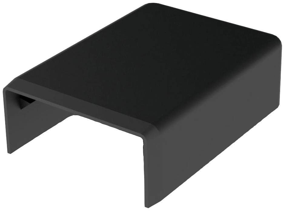 Eine schwarze Plastikabdeckung in rechteckiger Form mit abgerundeten Ecken. Sie scheint eine Schutzfunktion für ein elektronisches Gerät zu haben.