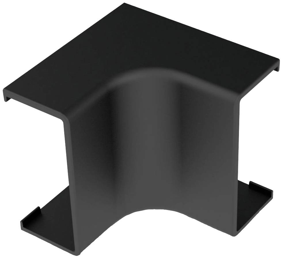 Schwarzes, L-förmiges Bauteil aus Metall, vermutlich für eine industrielle oder technische Anwendung bestimmt.