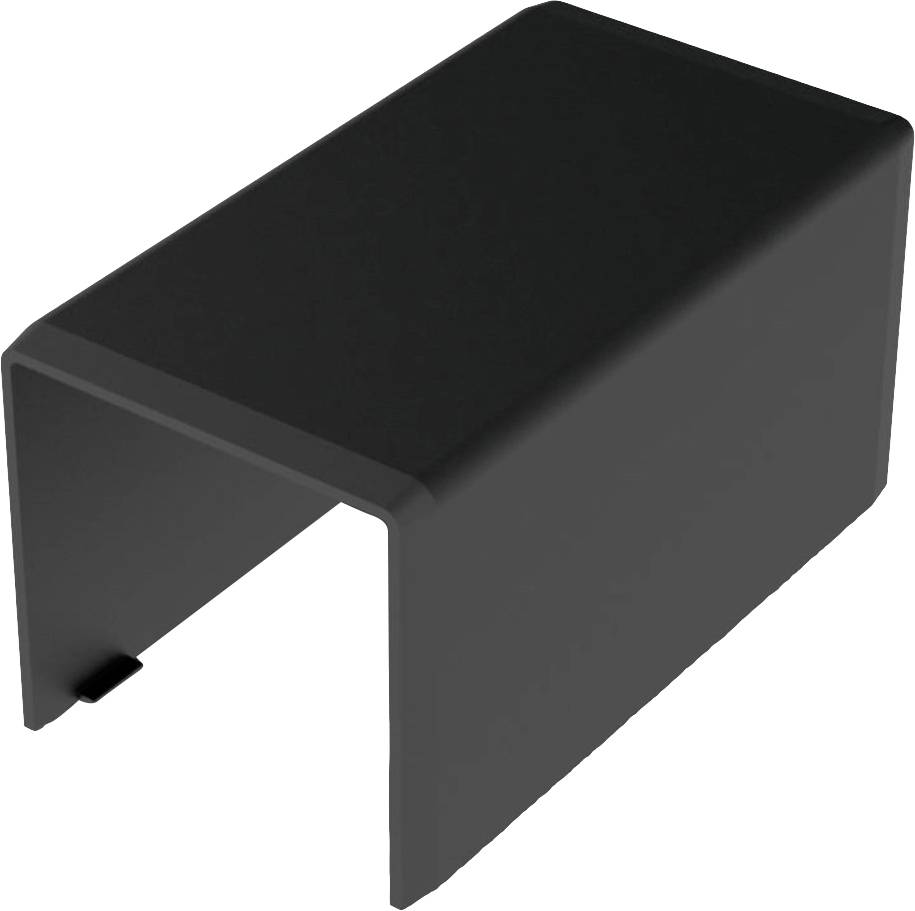 Schwarz lackiertes Metallteil in L-Form, kann als Abdeckung oder Halterung verwendet werden.