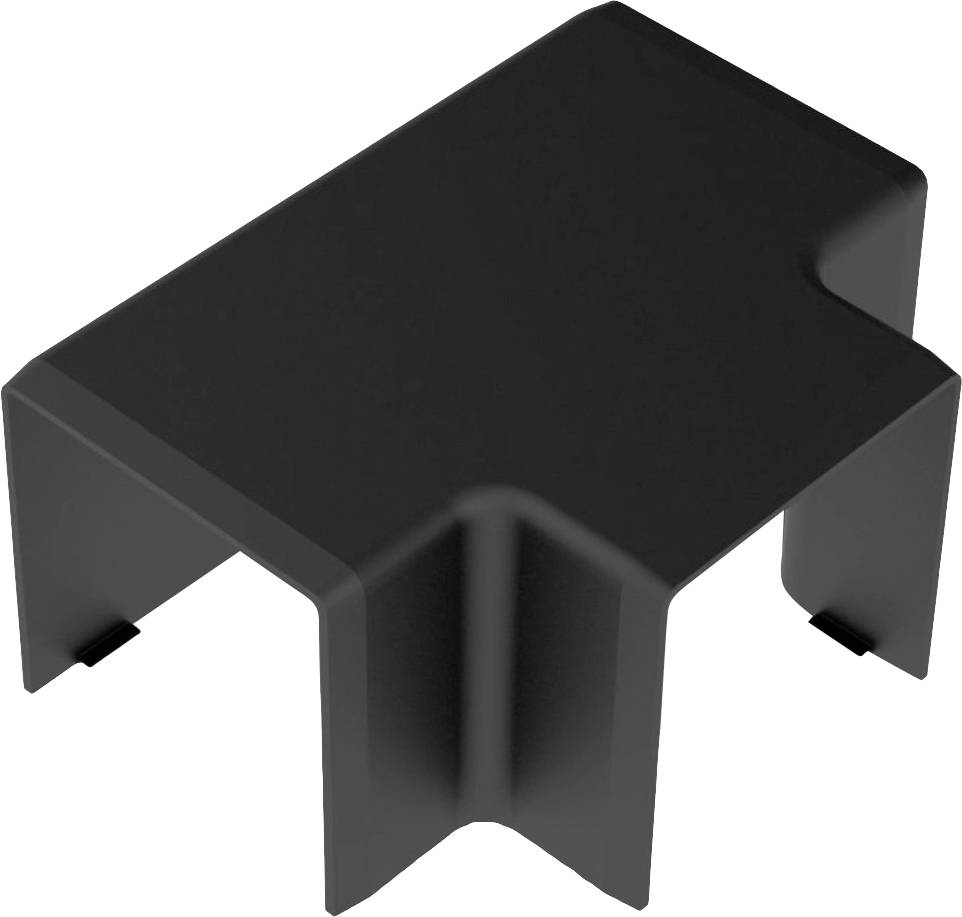 Ein schwarzes, rechteckiges Plastikteil mit einem Hohlraum, das als Kabelhalter oder Abdeckung verwendet wird.