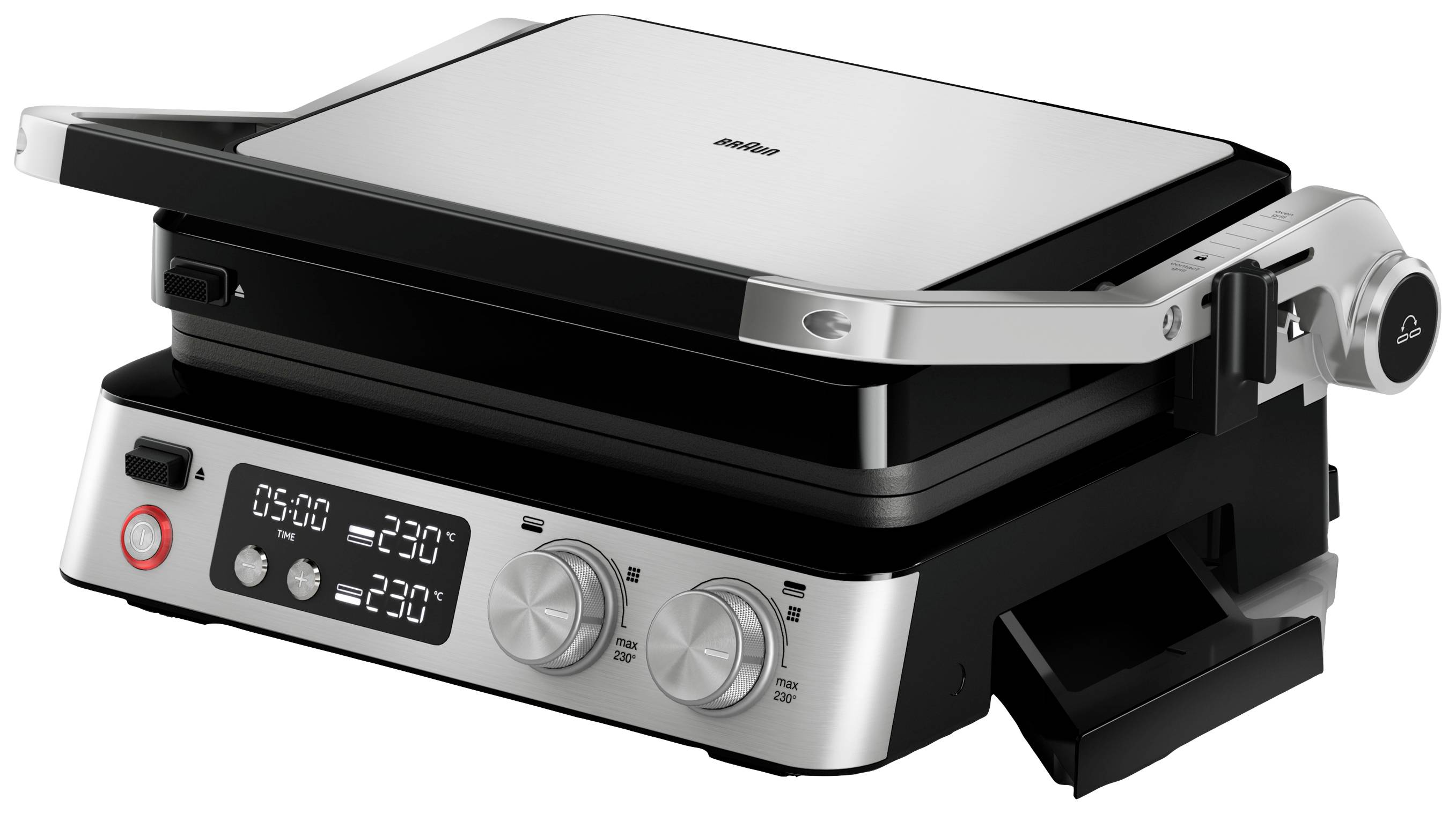 Braun CG7040 CG BRAUN STEELBK Tisch Kontaktgrill Timerfunktion, klappbar, mit Display, tragbar Schwarz, Edelstahl