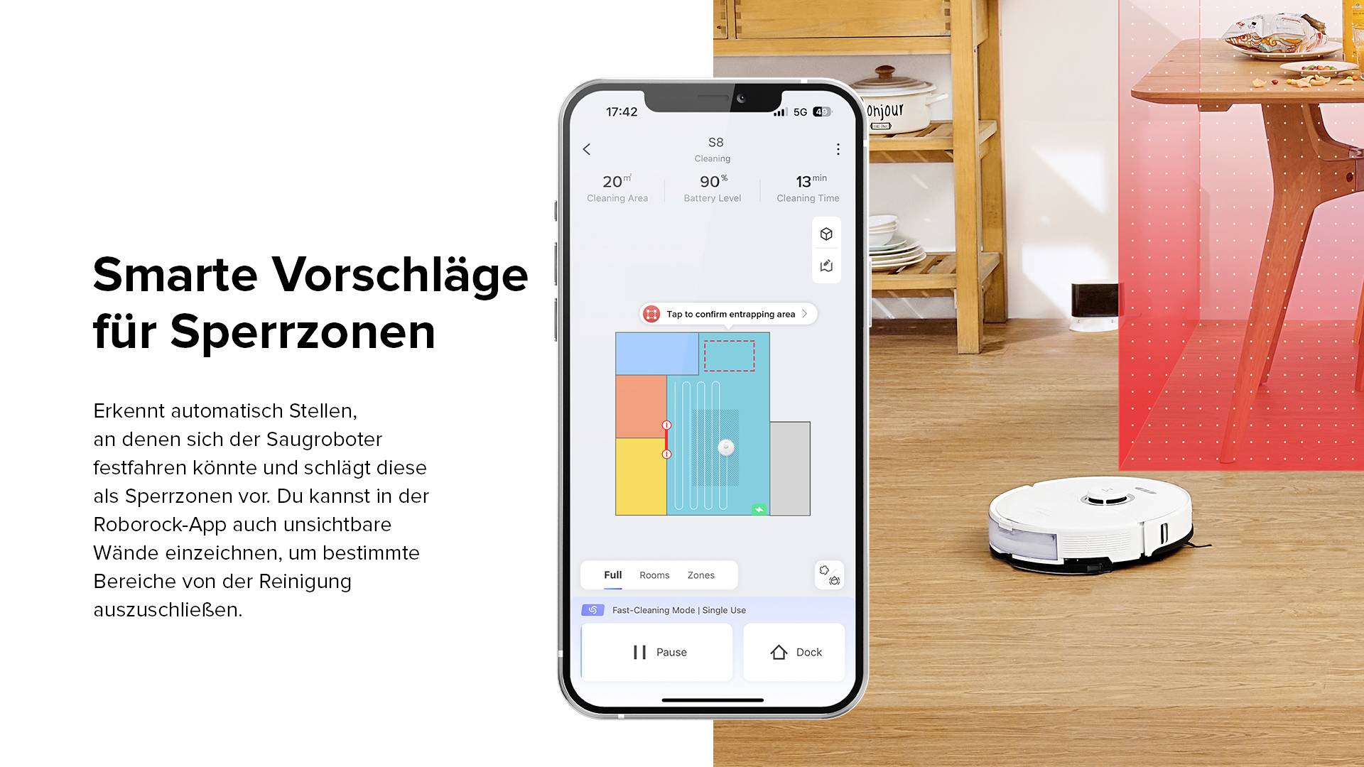 Roborock S8 white Saug-und Wischroboter Weiß kompatibel mit Amazon Alexa, kompatibel mit Google Home, Sprachgesteuert, mit Wischfunktion, App