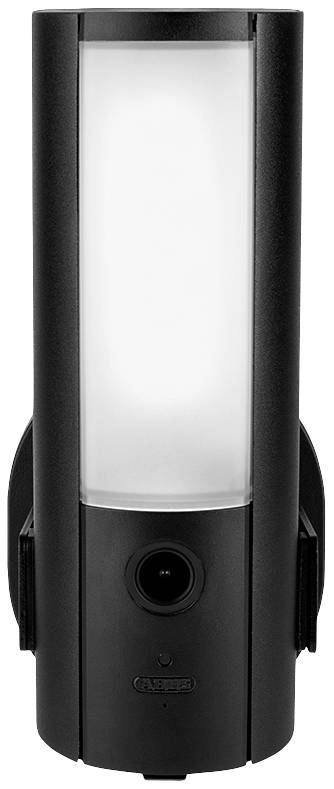 Eine schwarze Sicherheitskamera mit integriertem Licht, geeignet zur Überwachung von Außenbereichen.