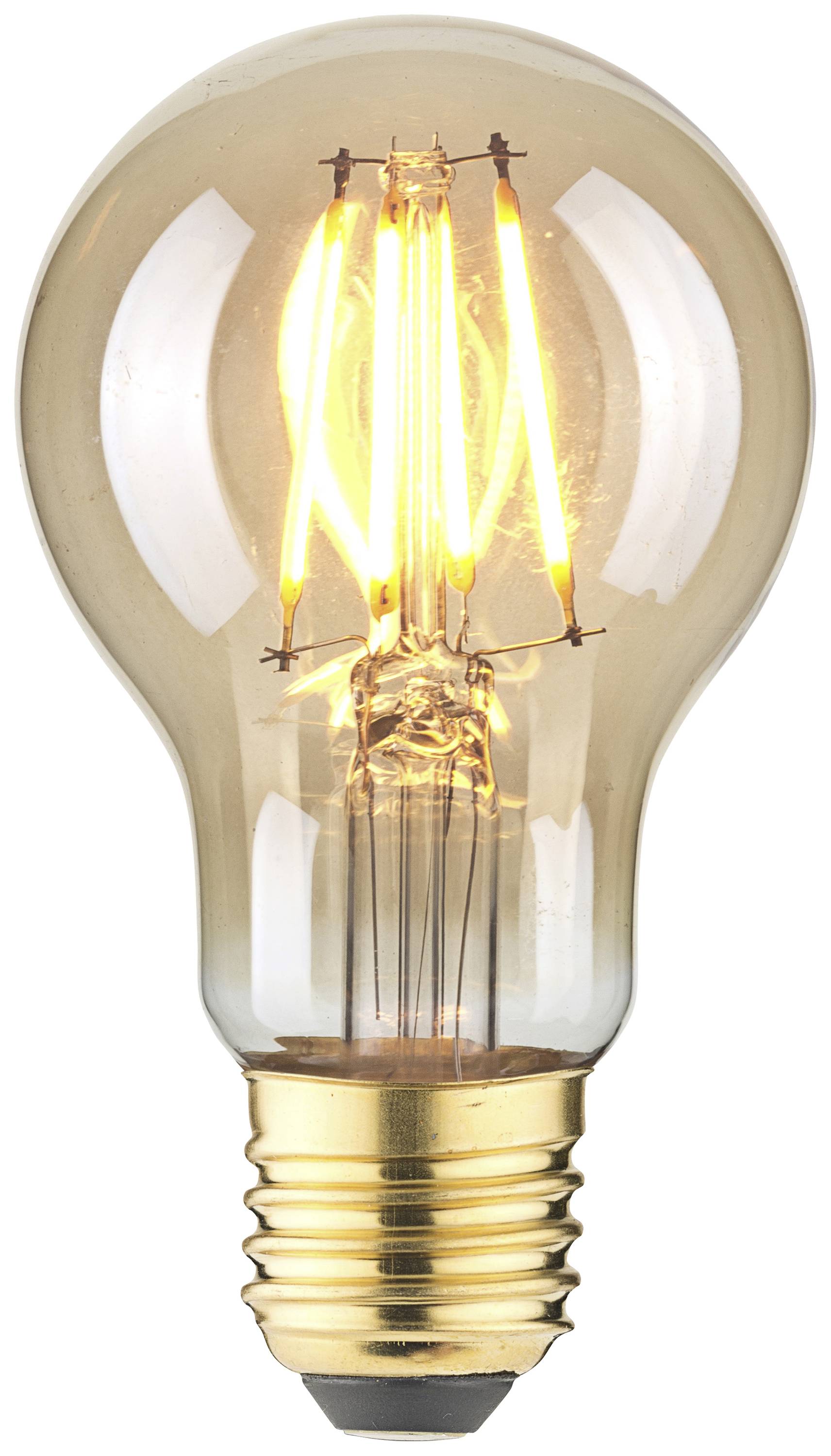 Eine glühende Glühbirne mit sichtbarem Filament, eingeschaltet.