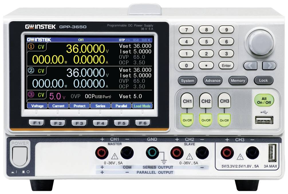 GW Instek GPP-3650 (GPIB+LAN) EU (CE) Labornetzgerät, einstellbar 0 - 36V 0 - 5A 385W Anzahl Ausgänge 3 x