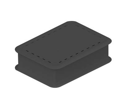 Dunkle rechteckige Schachtel mit abgerundeten Kanten.