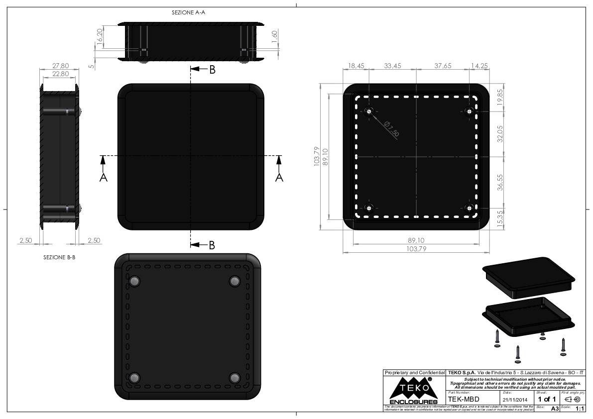 TEKO TEK-MBD.40 Elektronikgehäuse 103.36 x 103.36 x 27.8 Kunststoff Weiß 1St.