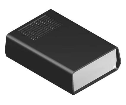 Schwarzes, rechteckiges Gerät, das wie ein externer Computerprozessor aussieht. Keine sichtbaren Anschlüsse oder Schalter.