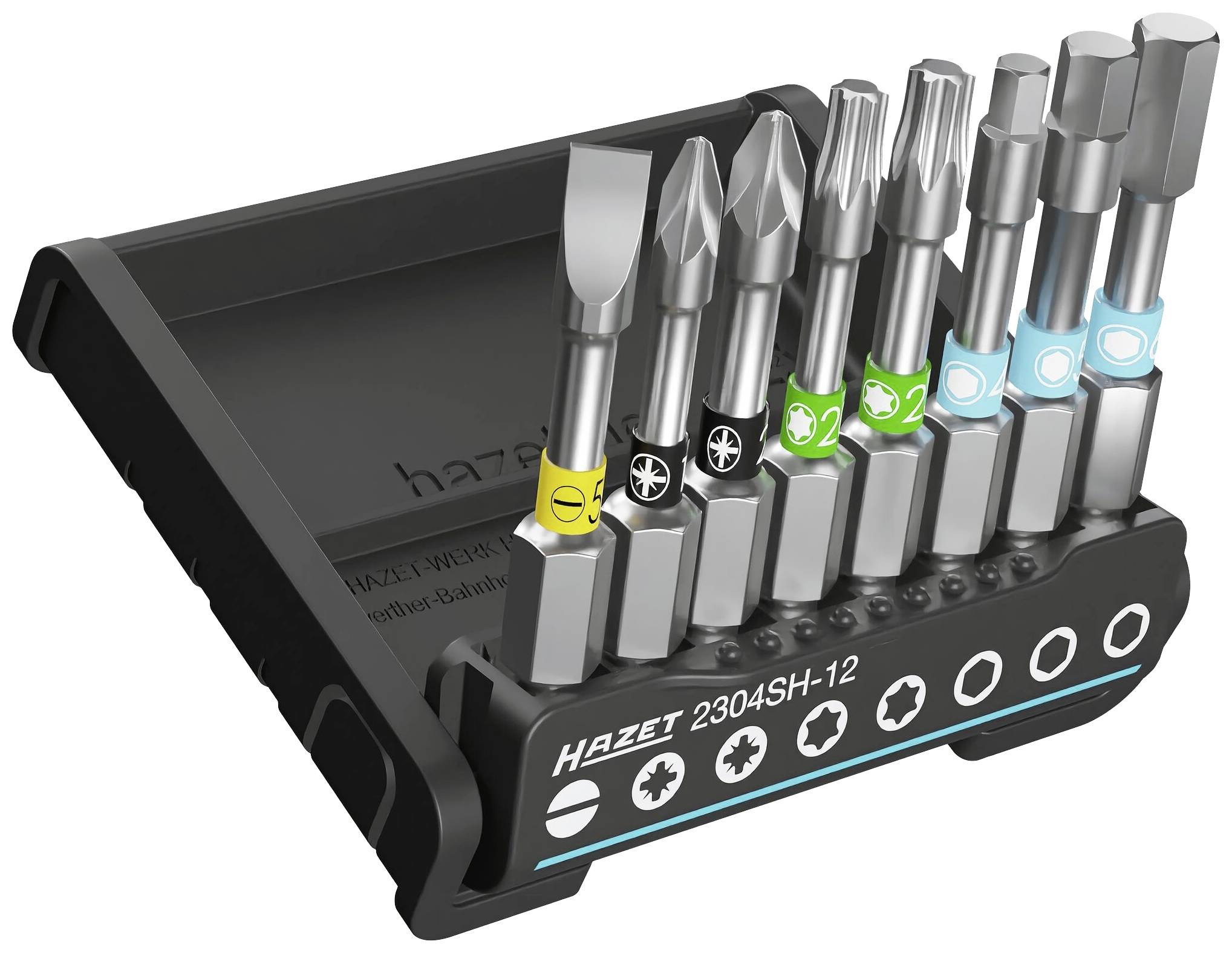 Hazet 2304SH-12 Bit-Set 8teilig Schlitz, Innen-Sechskant, Kreuzschlitz Phillips, Kreuzschlitz Pozid