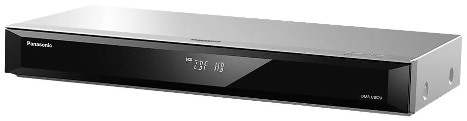 Ein silberner, flacher DVD-Player mit schwarzem Frontpanel und einem digitalen Display, das 'HD 21F HD' anzeigt.
