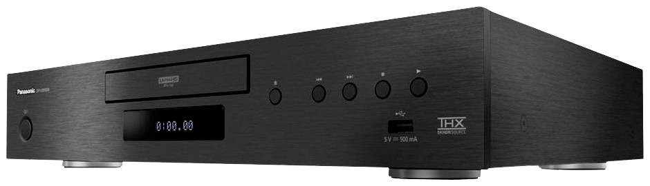 Schwarzer Hi-Fi-CD-Player mit USB-Anschluss, fünf Tasten und Digitalanzeige auf der Vorderseite. Markenname auf der linken Seite.